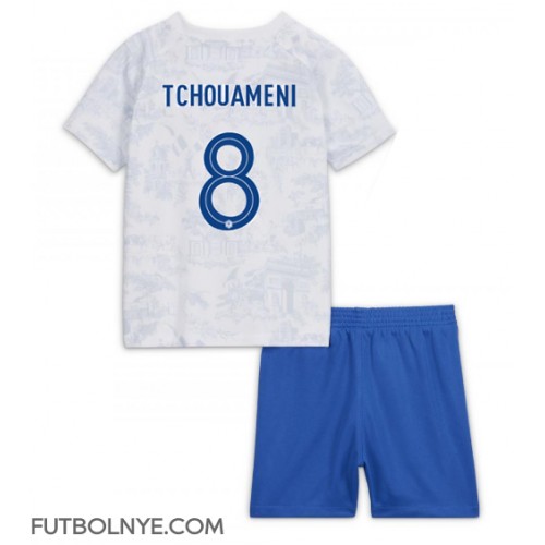 Camiseta Francia Aurelien Tchouameni #8 Visitante Equipación para niños Mundial 2022 manga corta (+ pantalones cortos)